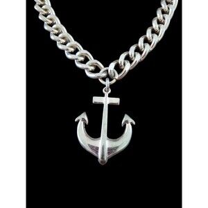 Vintage Anchor Pendant Necklace Gold Tone Heavy  17"